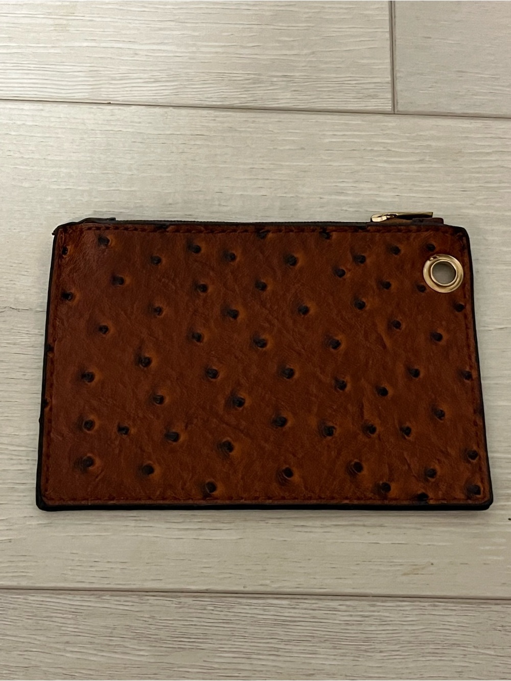 Brown Ostrich-Pattern faux leather coin purse